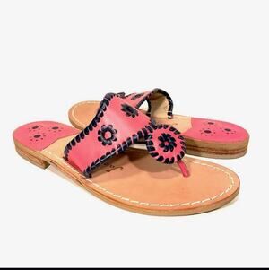 Jack Rogers Jacks Flat Leather Sandals Orange Black Halloween Game Day | Size 7
